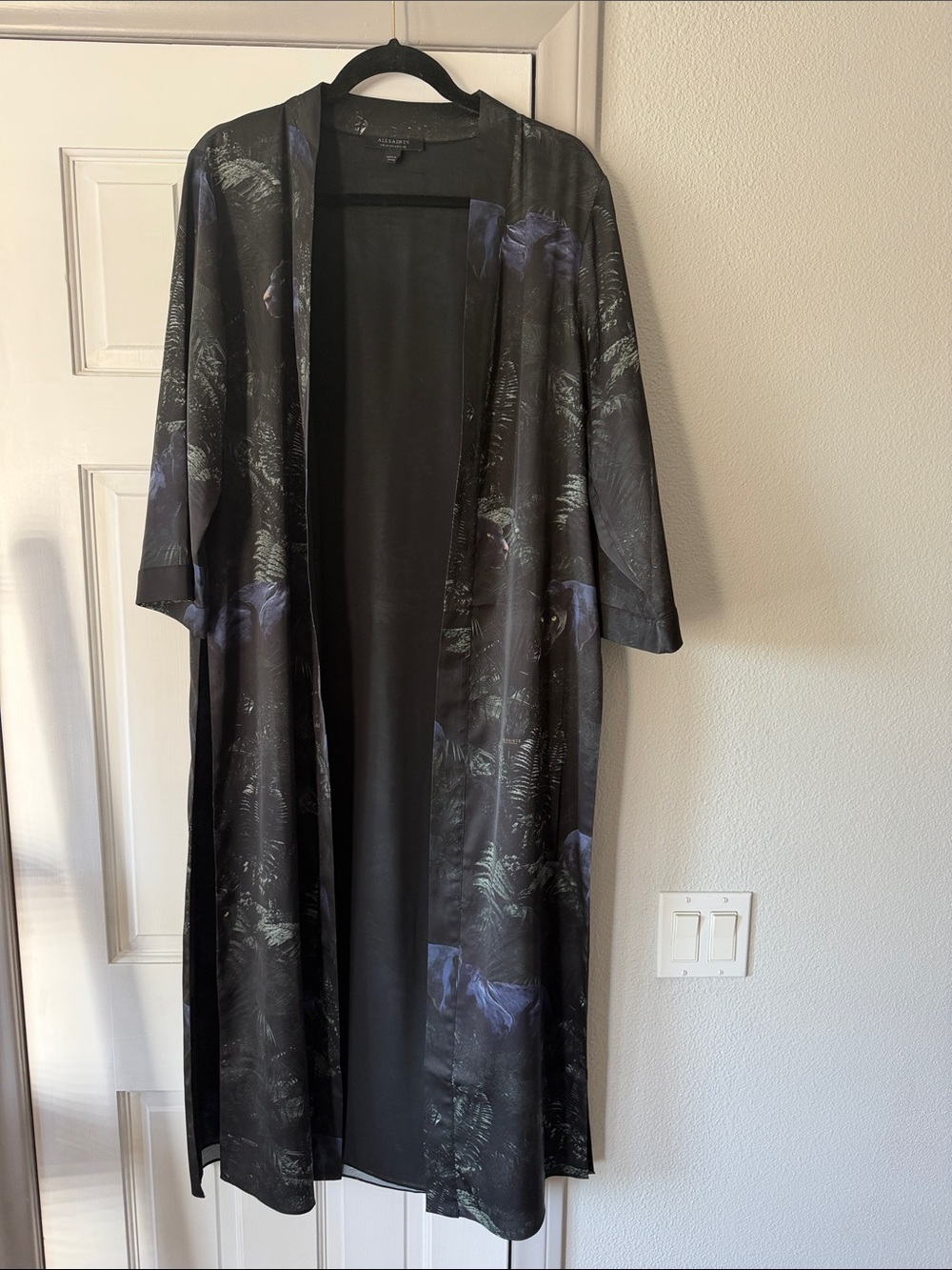 AllSaints Black Floral Long Kimono Coat